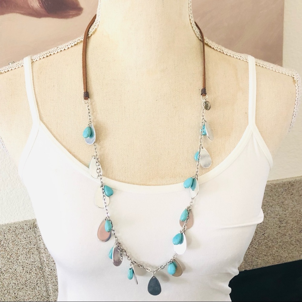 Plunder teardrop turquoise suede cord adjustable necklace